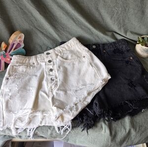 Wild Fable Women's Shorts High-rise Cut Off Set White Black Denim SIZE 2 2pc